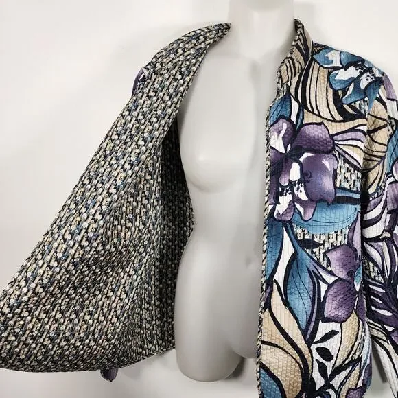 Alfred Dunner Womens Reversible Floral Quilted Jacket Open Front 10P Lightweight - Picture 7 of 9